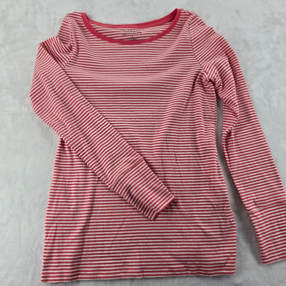 Talbots Stretch Weekend Tee Womens Size M Long Sleeve Pink‎ White Striped Shirt